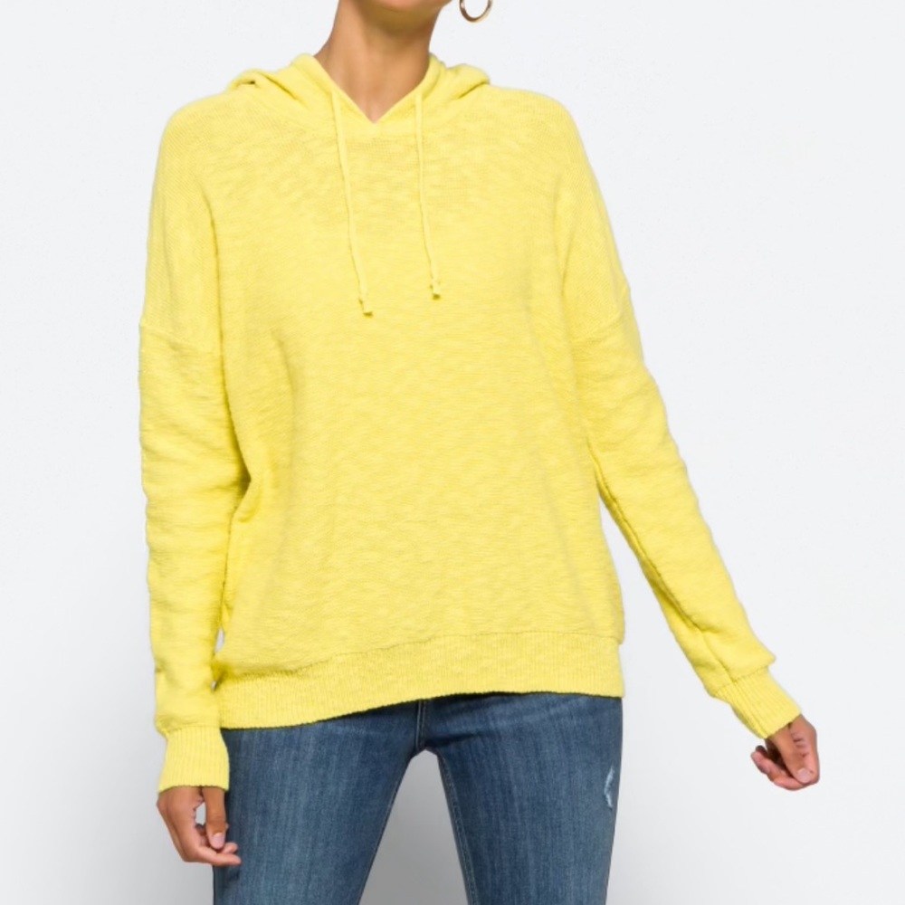 Bright Yellow Cotton Hooded Sweater